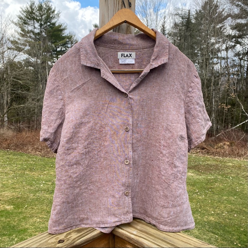 Flax Dusty Rose Button Down Short Sleeve Top